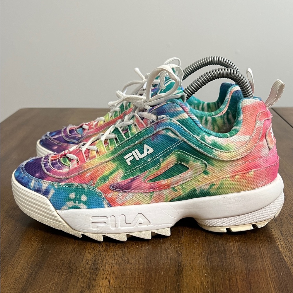 FILA Tie-Dye Canvas Disruptor Sneakers Chunk Platform Womens Size 8 - Picture 5 of 15